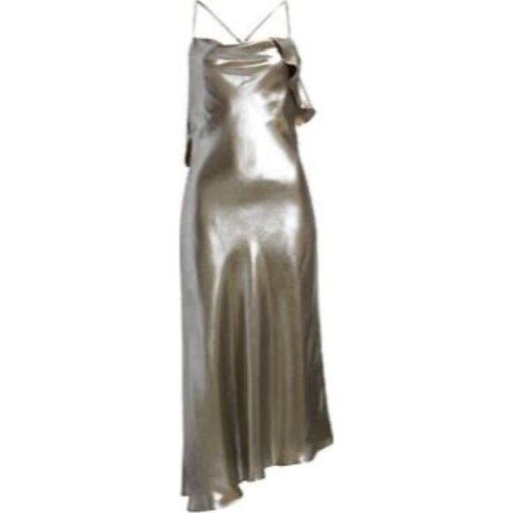 Du Paradis Metallic Asymmetric Hem Dress size M - Picture 4 of 9